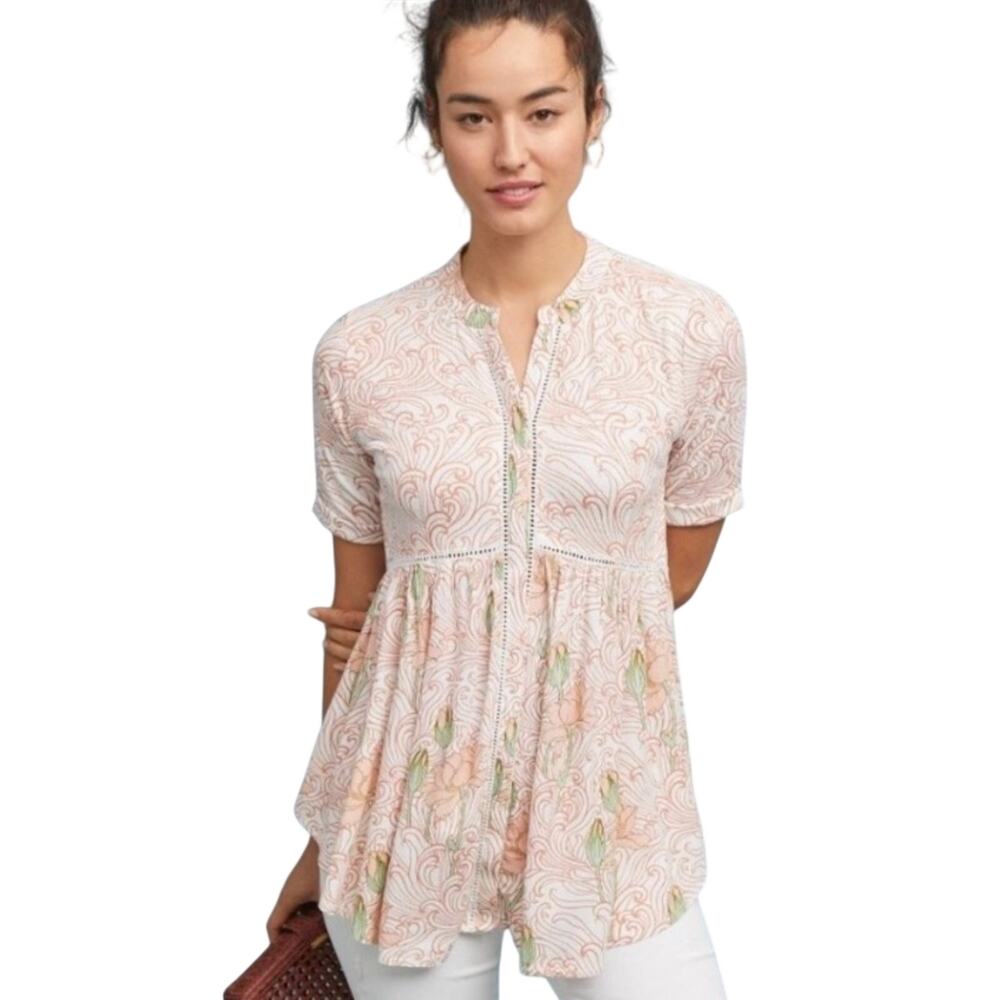 Akemi & Kin Veria Top Womens Large Cream Babydoll Peplum Cottage Anthropologie